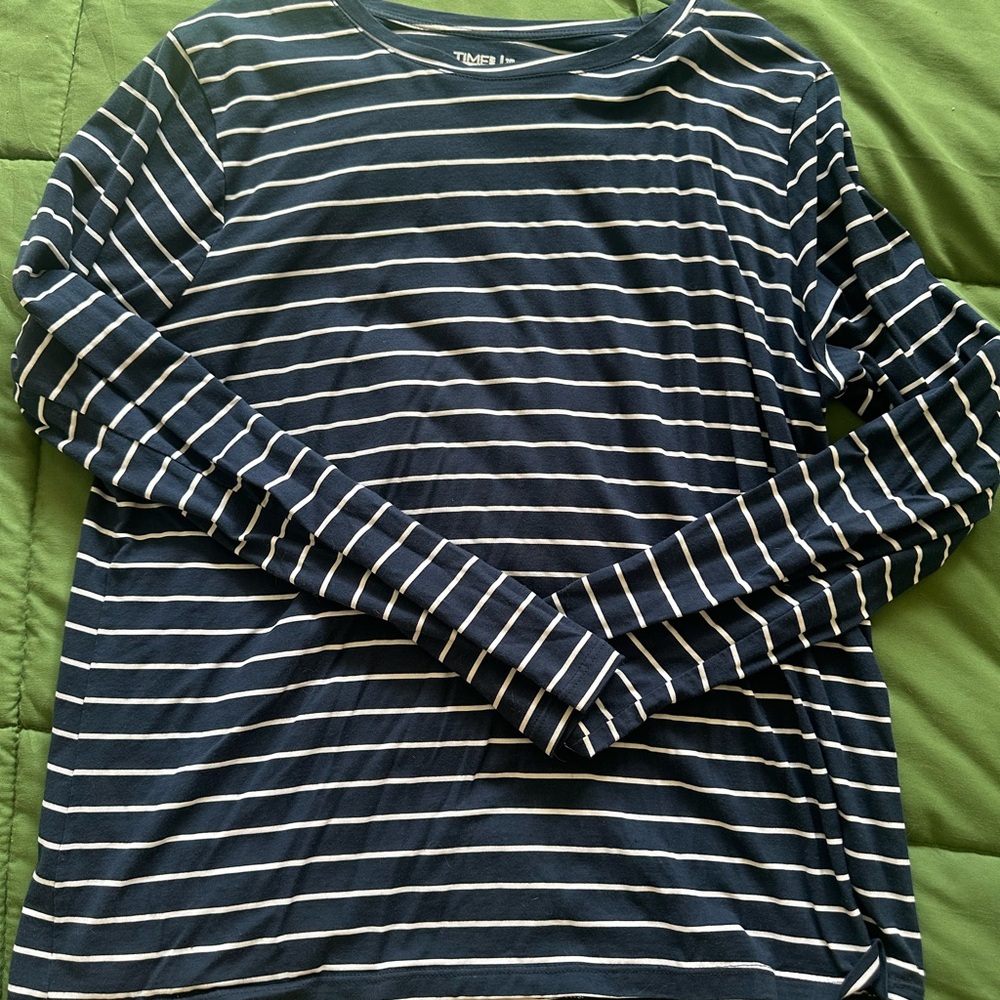Navy and White Striped Long Sleeve Shirt